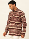 Men’s Brown Tribal Striped Ethnic Kurta Shirt